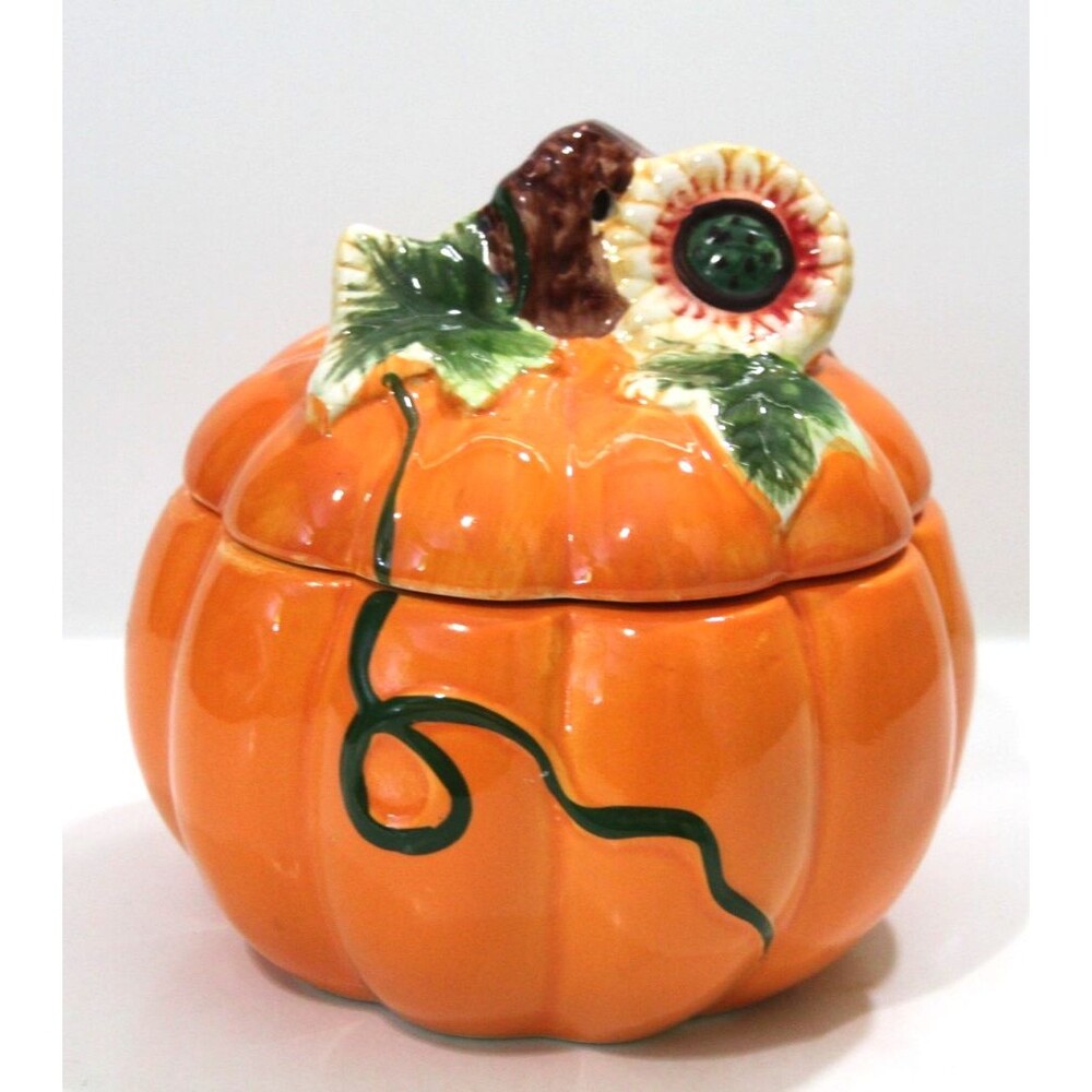 Royal Norfolk Ceramic Pumpkin Sunflower Lidded Jar Fall Autumn Thanksgiving Deco